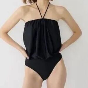 Black One piece draped blouson bathing suit size 24, NWT